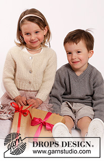 Dear Daisy / DROPS Children 26-2 - Dětský propínací svetřík pletený perličkovým vzorem z příze DROPS Alpaca a DROPS Kid-Silk. Velikost: 2 roky – 10 let.