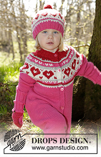 Warmhearted / DROPS Children 27-2 - Jumpsuit strikket ovenfra og ned med nordisk mønster og rundt bærestykke i DROPS Merino Extra Fine til børn str 1 - 6 år.