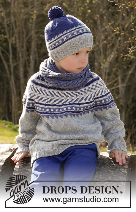 Little Adventure / DROPS Children 27-32 - Knitted jumper worked top down with round yoke and multi-coloured pattern in DROPS Merino Extra Fine. Size children 3 - 12 years