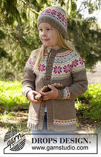 Prairie Fairy / DROPS Children 27-5 - Dětský propínací svetr - kabátek s kruhovým sedlem s norským vzorem pletený shora dolů z příze DROPS Lima. Velikost: 3 roky - 12 let.