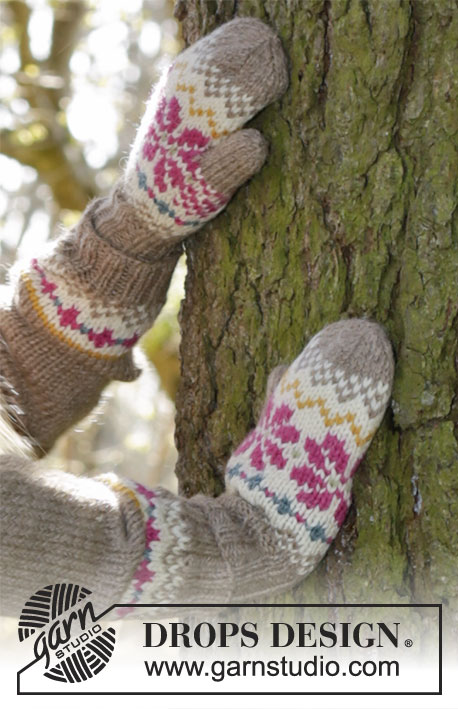 Prairie Fairy Mittens / DROPS Children 27-7 - Luvas sem dedos tricotadas com motivo nórdico em DROPS Lima. Tamanhos 3 - 12 anos.