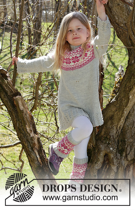 Forest Dance / DROPS Children 27-9 - Stickad klänning med nordiskt mönster i DROPS Karisma till barn stl 3 - 12 år