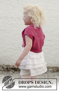 Berry Kiss / DROPS Children 28-7 - Knitted bolero with short rows, picot edges and garter stitch in DROPS Cotton Merino. Size children 3 - 12 years.