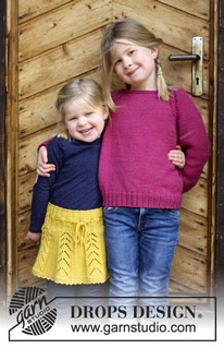 Sunny Hug / DROPS Children 30-20 - Jupe au tricot pour enfant, avec point ajouré et bordure au crochet, tricotée de haut en bas. Du 2 - 12 ans. Se tricote en DROPS Merino Extra Fine.