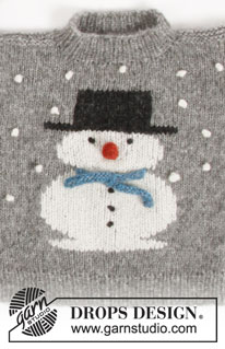 Frosty's Christmas Kids / DROPS Children 30-28 - Dětský vánoční svetr / pulovr se sněhulákem pletený z příze DROPS Air. Velikost 2 roky – 12 let.