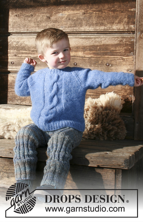 Winter Nap / DROPS Children 30-7 - Dětský raglánový pulovr s copánkem pletený z příze DROPS Air. Velikost 2 - 12 let.