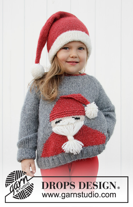 Sleepy Santa Sweater / DROPS Children 32-20 - Strikket genser / julegenser med nisse til barn i DROPS Air eller Nepal. Størrelse 2 – 12 år. Tema: Jul.