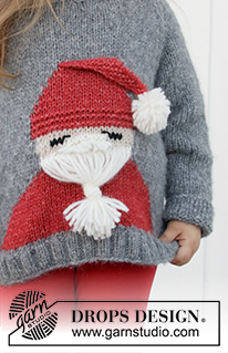 Sleepy Santa Sweater / DROPS Children 32-20 - Lapsen neulottu tonttupusero DROPS Air- tai Nepal-langasta. Koot 2 - 12 vuotta. Teema: Joulu.