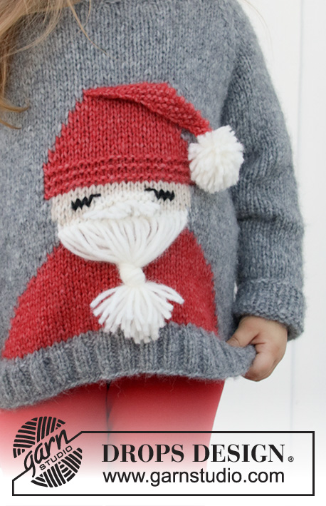 Sleepy Santa Sweater / DROPS Children 32-20 - Gestrickter Pullover mit Wintermotiv / Weihnachtspullover mit Weihnachtsmann für Kinder in DROPS Air oder Nepal gestrickt. Größe 2 – 12 Jahre. Thema: Weihnachten.