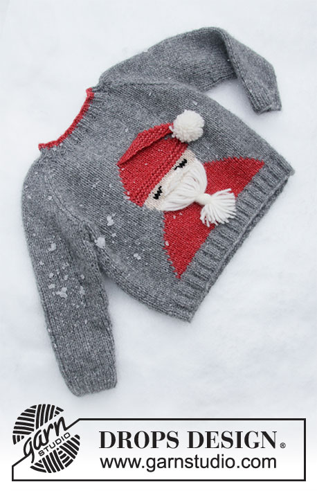 Sleepy Santa Sweater / DROPS Children 32-20 - Lapsen neulottu tonttupusero DROPS Air- tai Nepal-langasta. Koot 2 - 12 vuotta. Teema: Joulu.
