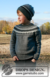 Dalvik / DROPS Children 34-18 - Knitted jumper for children in DROPS BabyMerino. The piece is worked top down with round yoke and Nordic pattern. Sizes 2-12 years.
Knitted hat for children in DROPS BabyMerino with Nordic pattern.