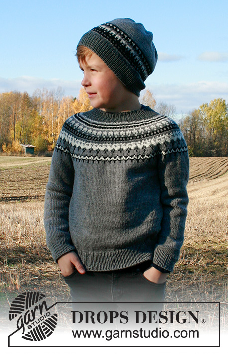 Dalvik / DROPS Children 34-18 - Knitted jumper for children in DROPS BabyMerino. The piece is worked top down with round yoke and Nordic pattern. Sizes 2-12 years.
Knitted hat for children in DROPS BabyMerino with Nordic pattern.