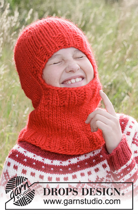 Little Winter Knight / DROPS Children 34-34 - Capuz / Balaclava  para criança tricotado com canelado, em DROPS Snow. Tamanhos : 3 - 10 anos