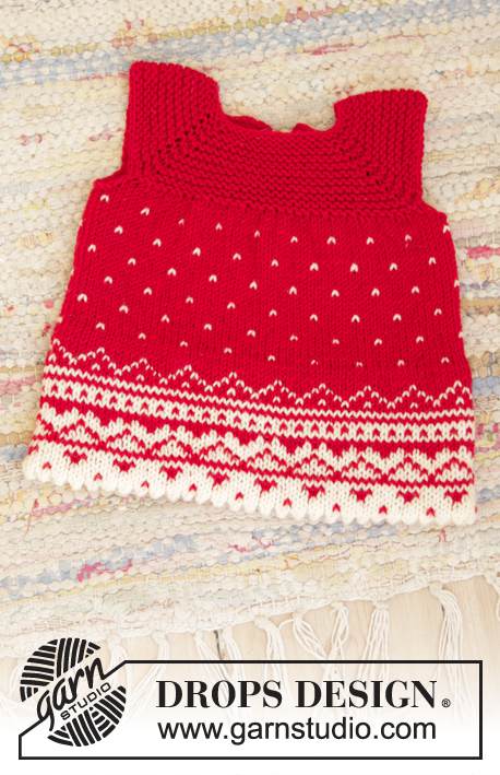 Christmas Cora / DROPS Children 35-15 - Raglánové šaty pro panenku s norským vzorem pletené shora dolů z příze DROPS BabyMerino.