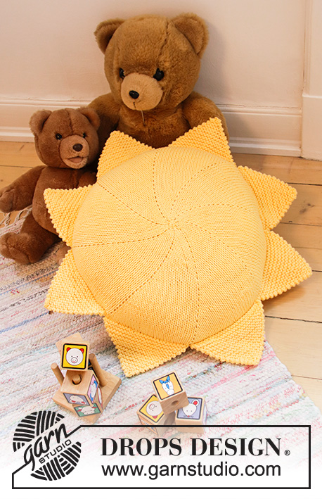 Sunny Nap Pillow / DROPS Children 35-3 - Knitted round pillow case in DROPS Paris. Knitted in a circle as a sun.