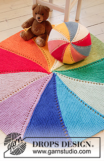 Colour Wheel Carpet / DROPS Children 35-5 - Strikket gulvteppe i 3 tråder DROPS Paris. Arbeidet strikkes med striper, riller og vendinger.