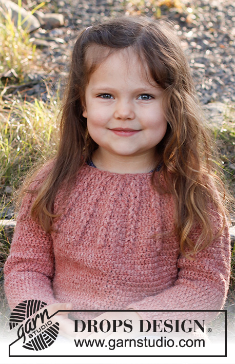 Afternoon Dream / DROPS Children 37-13 - Crocheted jumper for children in DROPS Sky. The piece is worked top down, with round yoke and textured pattern. Sizes 2 – 12 years.
