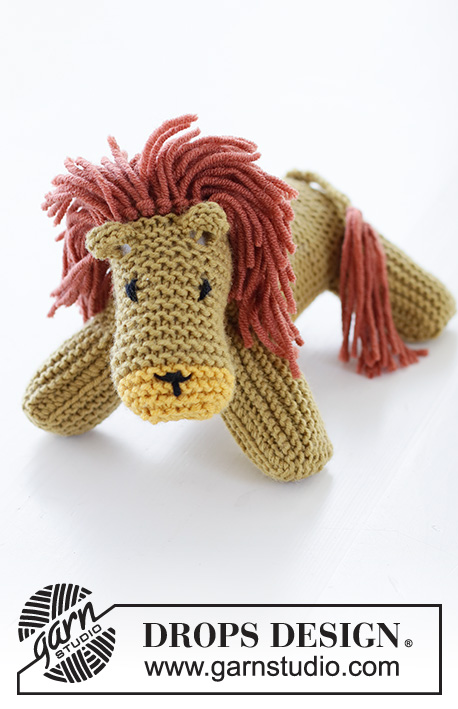 Kimba the Lion / DROPS Children 37-20 - Lev pletený vroubkovým vzorem z příze DROPS Merino Extra Fine.