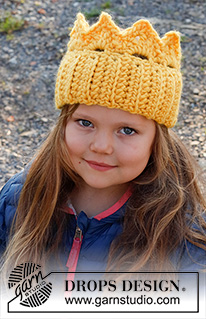 Queen Sofie / DROPS Children 37-26 - Heklet krone pannebånd til barn i DROPS Snow. Størrelse 2 - 8 år. Tema: Halloween.
