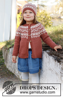 Lillesand / DROPS Children 37-6 - Dětský propínací svetr s kruhovým sedlem a norským vzorem pletený shora dolů z příze DROPS Merino Extra Fine. Velikost 2 – 12 let.