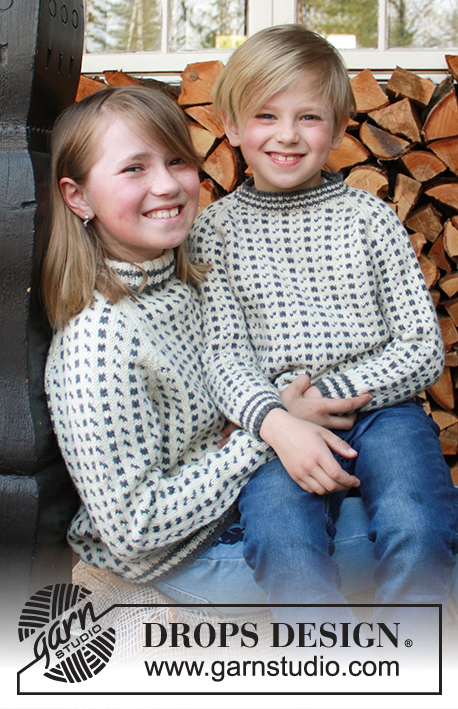 Favourite Catch / DROPS Children 37-9 - Gebreide trui voor kinderen in DROPS Merino Extra Fine of DROPS Lima. Het werk wordt van onder naar boven gebreid met Scandinavisch patroon en raglan. Maten 5-14 jaar.