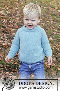 Tiny Cloud / DROPS Children 40-14 - Knitted jumper for children in DROPS Sky. The piece is worked top down with double neck and saddle shoulders. Sizes 3 – 14 years.