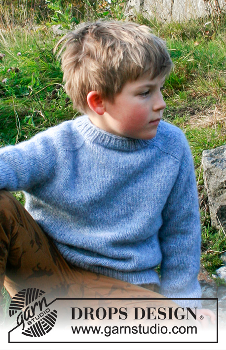 Outdoor Adventure / DROPS Children 40-19 - Strikket bluse til børn i DROPS Air. Arbejdet strikkes oppefra og ned med sadelskulder. Størrelse 3 - 14 år.