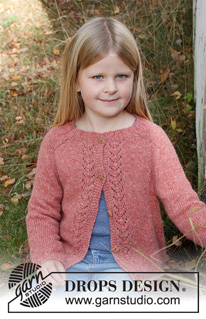 Butterfly in Fall / DROPS Children 40-21 - Knitted jacket for children in DROPS Sky. The piece is worked top down with lace pattern and saddle shoulders. Sizes 3 – 14 years.