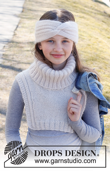 Tween Twinkle / DROPS Children 40-33 - Knitted head-band and neck-warmer with cable for children in DROPS Flora and DROPS Kid-Silk. The piece is worked with rib and stockinette stitch. Sizes 2– 12 years.