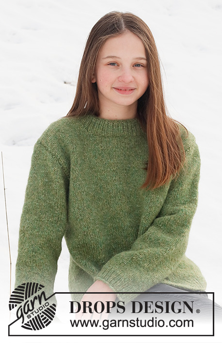 Fresh Lime / DROPS Children 41-12 - Knitted sweater in DROPS Air. The piece is worked with double neck. Sizes 2 – 12 years.