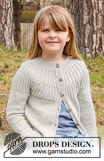 Hermine Jacket / DROPS Children 41-13 - Knitted jacket for children in DROPS Alpaca. The piece is worked top down, with round yoke, textured pattern and Fisherman’s rib on the yoke. Sizes 2 to 12 years.