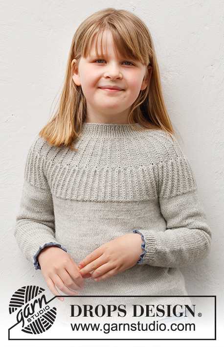 Hermine / DROPS Children 41-14 - Knitted sweater for children in DROPS Alpaca. The piece is worked top down, with round yoke, textured pattern and Fisherman’s rib on the yoke. Sizes 2 to 12 years.