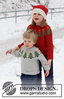 Merry Trees / DROPS Children 41-2 - Strikket genser / julegenser til barn i DROPS Air. Arbeidet strikkes ovenfra og ned, med rundfelling og juletre mønster. Størrelse 2 - 14 år. Tema: Jul.