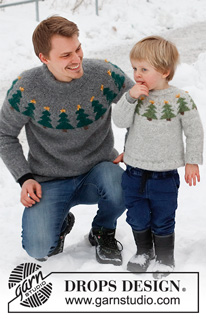 Merry Trees / DROPS Children 41-2 - Strikket genser / julegenser til barn i DROPS Air. Arbeidet strikkes ovenfra og ned, med rundfelling og juletre mønster. Størrelse 2 - 14 år. Tema: Jul.