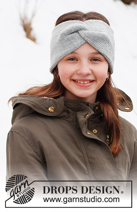 Winter Smiles Headband / DROPS Children 41-20 - Lapsen neulottu otsanauha DROPS Merino Extra Fine -langasta. Työssä on palmikko. Koot 2 - 12 vuotta.