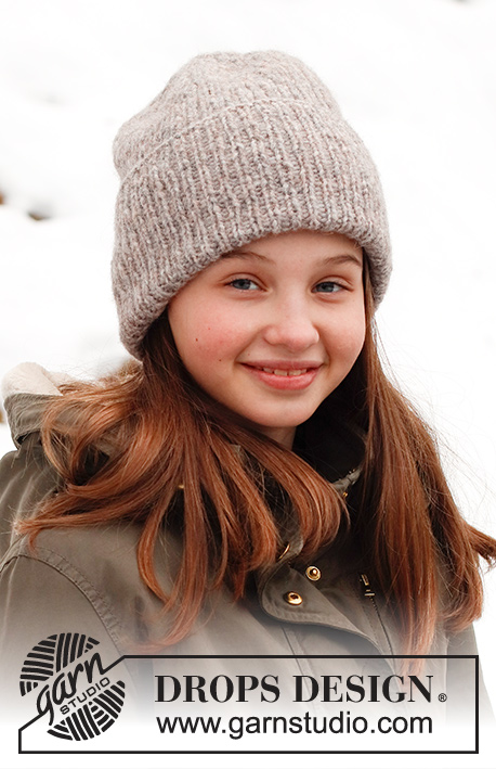 Winter Smiles Hat / DROPS Children 41-22 - Knitted hipster-hat with rib for children, in DROPS Air. Sizes 2 – 12 years.