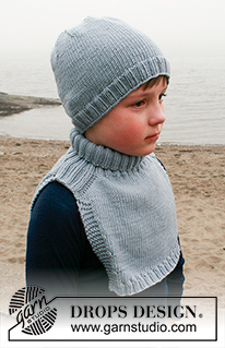 Mister Chill / DROPS Children 41-26 - Bonnet et plastron tricotés pour enfant en DROPS Merino Extra Fine. Se tricote en jersey avec bordure en côtes et augmentations pour les épaules/manches marteau. Du 2 au 12 ans