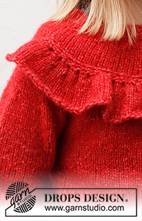 Red Hibiscus / DROPS Children 41-5 - Gestrickter Pullover für Kinder in DROPS Air. Die Arbeit wird von oben nach unten mit Rundpasse und Rüschen gestrickt. Größe 3 – 12 Jahre.