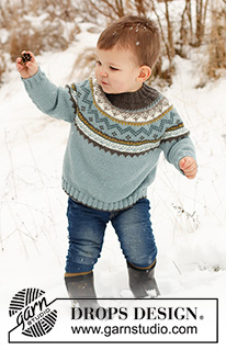 Edge of the Woods Jumper / DROPS Children 41-8 - Knitted jumper for children in DROPS Merino Extra Fine. The piece is worked top down with round yoke and Nordic pattern. Sizes 2 - 12 years.