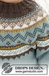 Edge of the Woods Jumper / DROPS Children 41-8 - Dětský pulovr s kruhovým sedlem a norským vzorem pletený shora dolů z příze DROPS Merino Extra Fine. Velikost 2 – 12 let.