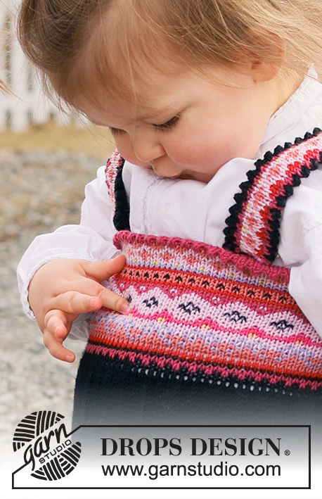 Hipp Hipp Hurra Dress / DROPS Children 44-1 - Knitted dress/party dress for babies and children in DROPS Baby Merino. The piece is worked top down with Nordic pattern. Sizes 6 months – 6 years.