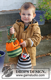 Spooky Stripes Bag / DROPS Children 44-12 - DROPS Paris lõngast ringselt heegeldatud triipudega väike kott lastele Halloweeniks