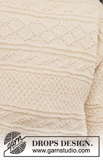 Icing on the Cake / DROPS Children 44-13 - Knitted jumper for children in DROPS Alaska. The piece is worked bottom up with relief-pattern, moss stitch and double neck. Sizes 2 – 12 years.