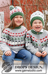 Christmas Time Sweater / DROPS Children 44-14 - Knitted jumper for children in DROPS Karisma. The piece is worked top down, with round yoke and coloured pattern of Santa, Christmas tree and heart. Sizes 2 – 14 years. Theme: Christmas.
