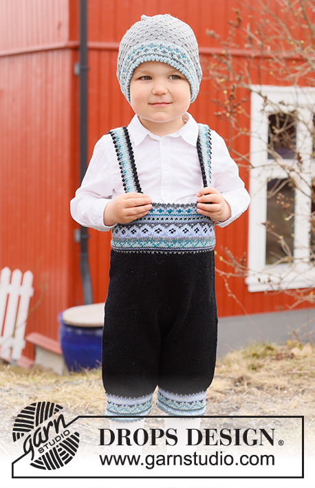 Hipp Hipp Hurra Trousers / DROPS Children 44-4 - Dziecięce spodnie na drutach, przerabiane od góry do dołu, z włóczki DROPS BabyMerino, z żakardem norweskim. Od 6 miesięcy do 6 lat.