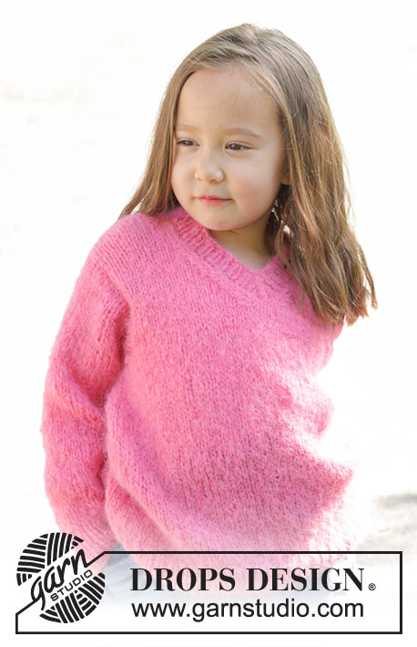 Sugarplum Fairy / DROPS Children 47-1 - Pull tricoté de bas en haut pour enfant en DROPS Melody. Se tricote en jersey avec col V. Du 2 au 12 ans.