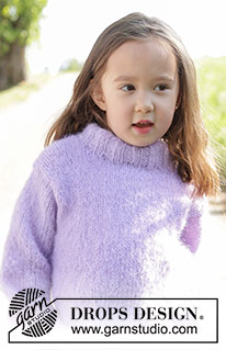 Smiling Lavender Sweater / DROPS Children 47-2 - Jersey de punto para niños en DROPS Melody. La pieza está tejida de abajo hacia arriba en punto jersey con cuello doble. Tallas 2 – 12 años.
