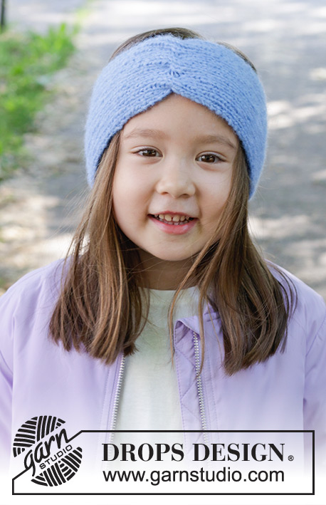 Autumn's Hush Headband / DROPS Children 47-20 - Bandeau tricoté pour enfant en DROPS Air. Se tricote dans le sens de la longueur, en côtes et torsades.