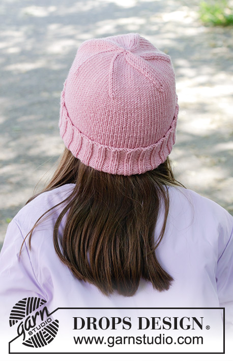 Candy Kiss Hat / DROPS Children 47-27 - Gorro tricotado para criança em DROPS Merino Extra Fine. Tricota-se em ponto meia com aba. Tamanhos: 2 - 12 anos.
