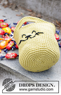 Cat Tricks Bag / DROPS Children 47-31 - Crocheted basket/bag in DROPS Paris. The piece is worked bottom up, with cat-pattern. Theme: Halloween.